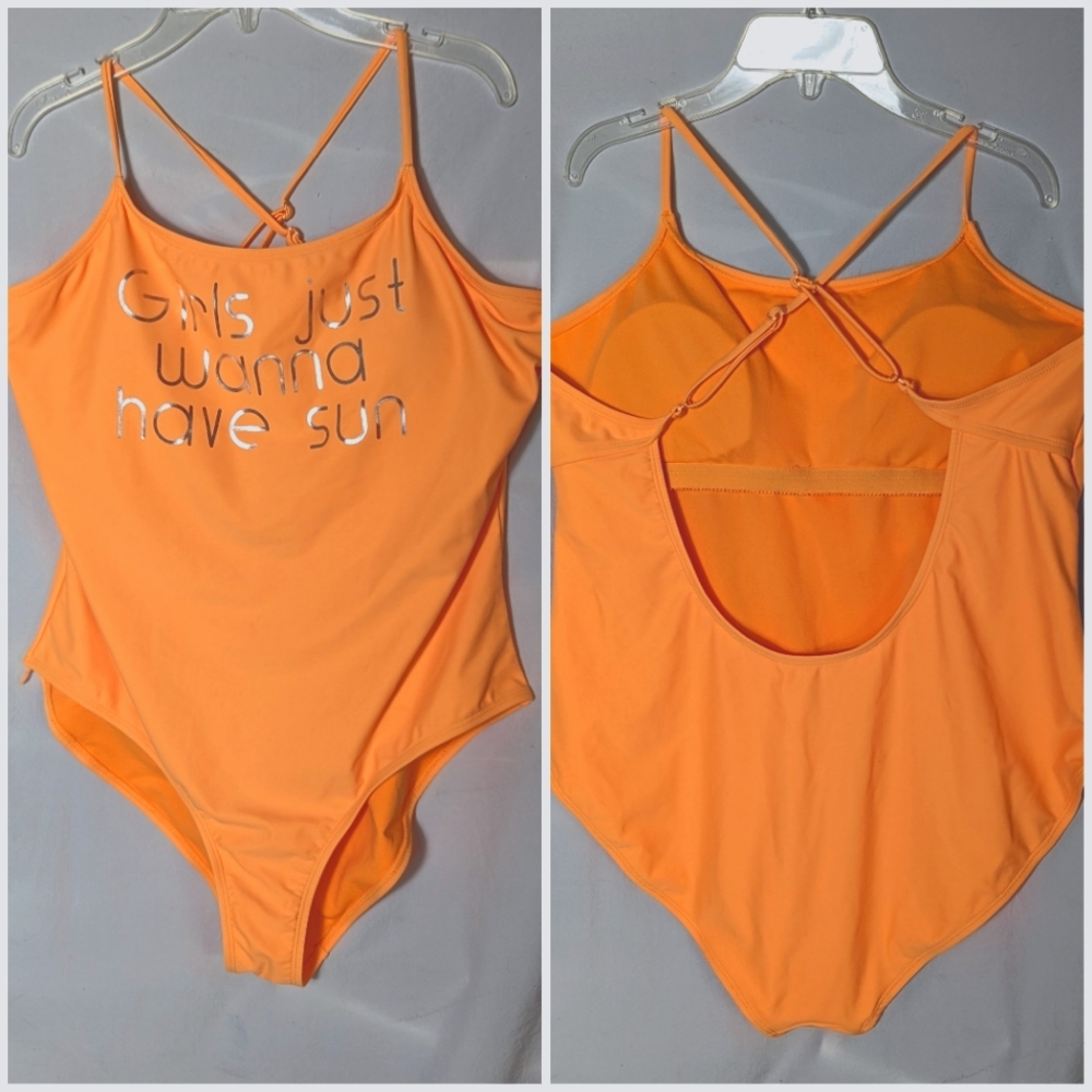 One Piece Swimsuit "Girls just wanna have sun" orange sz  XL